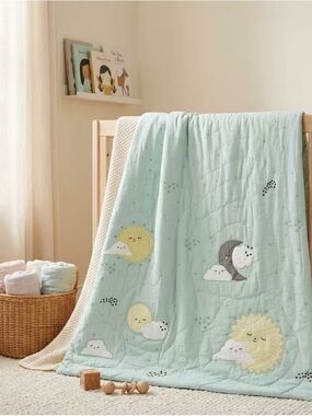 Baby Soft Cotton Quilted Blanket - Mint Cloud & Sun Print